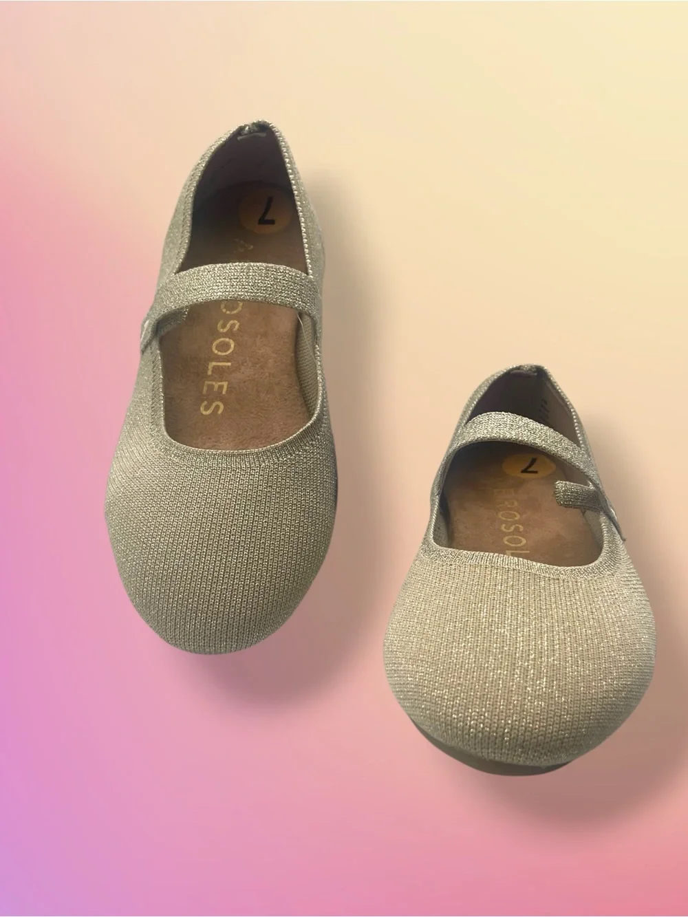 NWT AEROSOLES Shimmer Knit Mary Jane Flats in Light Gold Size 7 - Picture 5 of 13